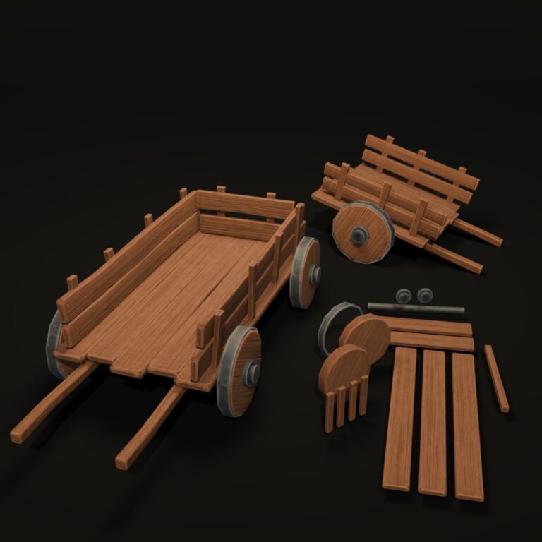 Free Stylized Wooden Cart 3D Model