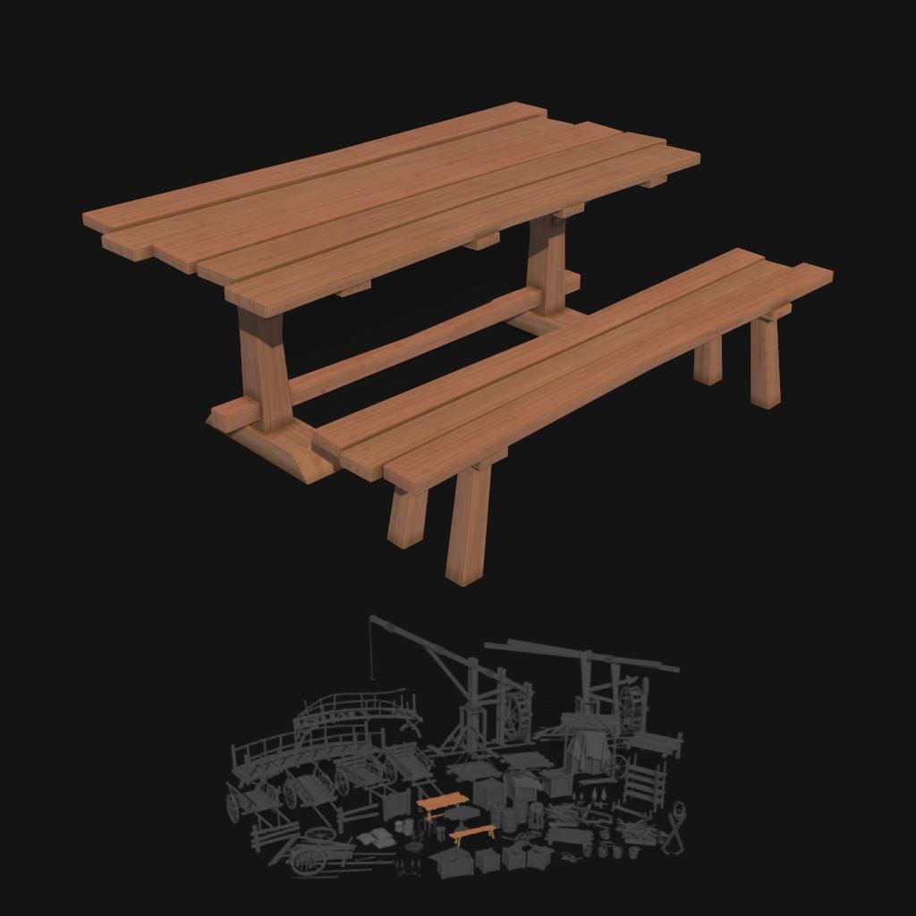 Table Bench Stylized 3d Model