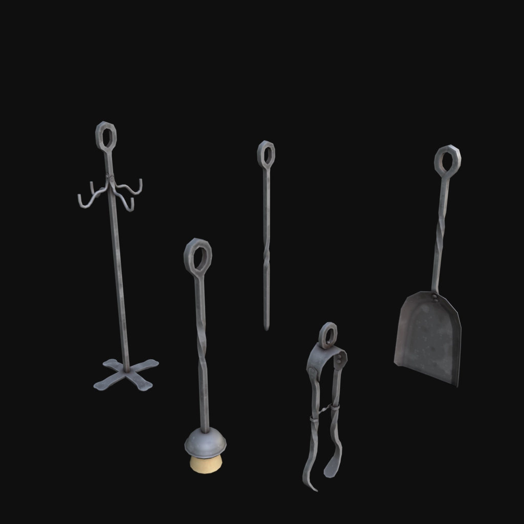 Fire Place Tools 01 stylized 3d model